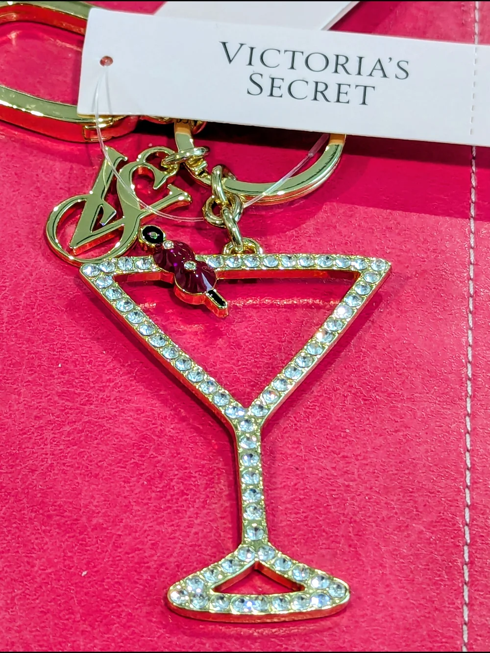 🆕 VICTORIA'S SECRET Gold Crystal Martini Glass Keychain/Bag Charm